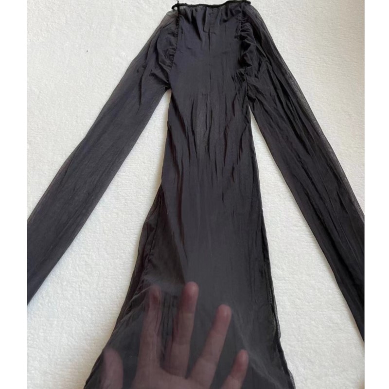 Sexy Mesh Sheer Bodycon Dress - Bodystocking Transparan Halus Seksi, Gaun Lingerie