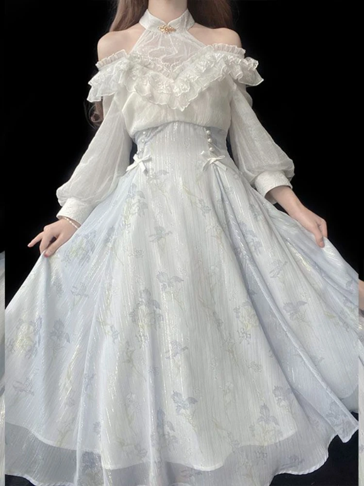 Gaun Wanita Motif Bunga Lolita - French Vintage Floral Midi Dress ulasan dan harga