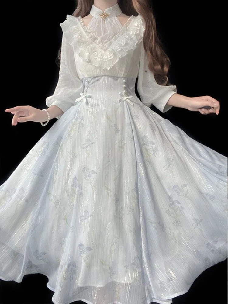 Gaun Wanita Motif Bunga Lolita - French Vintage Floral Midi Dress ulasan dan harga