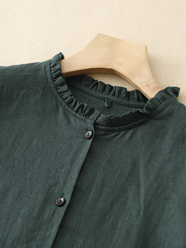 Gaun lengan panjang berbahan k - Casual Loose Linen Shirt Dress ulasan dan harga