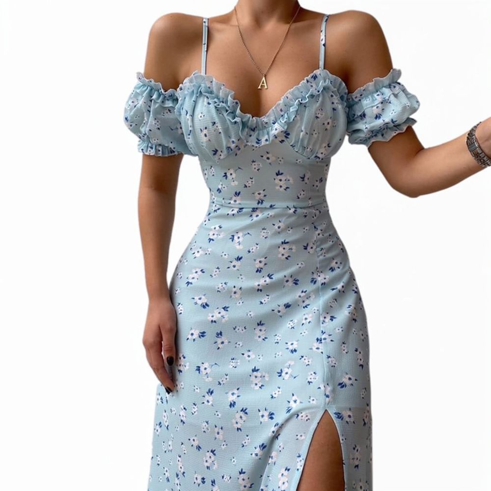Gaun musim panas bermotif bung - French Vintage Floral Midi Dress ulasan dan harga