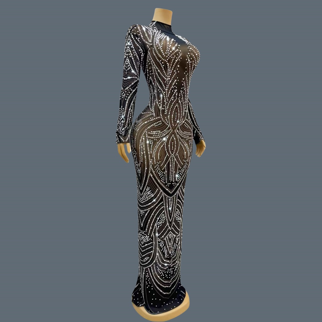 Gaun Malam Berkilau dengan Hia - Sparkly Rhinestone Club Party Dress ulasan dan harga